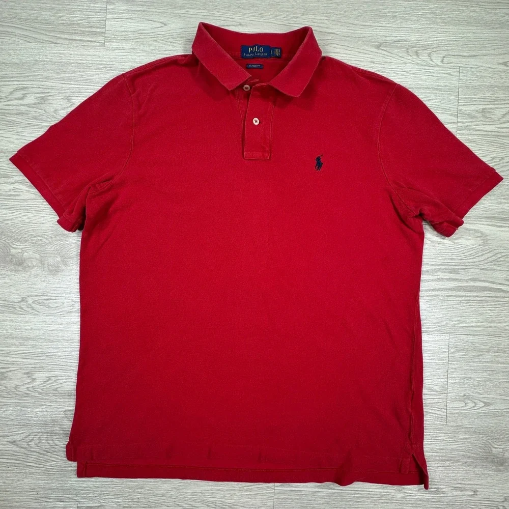 Polo Ralph Lauren Mens Polo Shirt Classic Fit Red Large Short Sleeve Cotton Golf